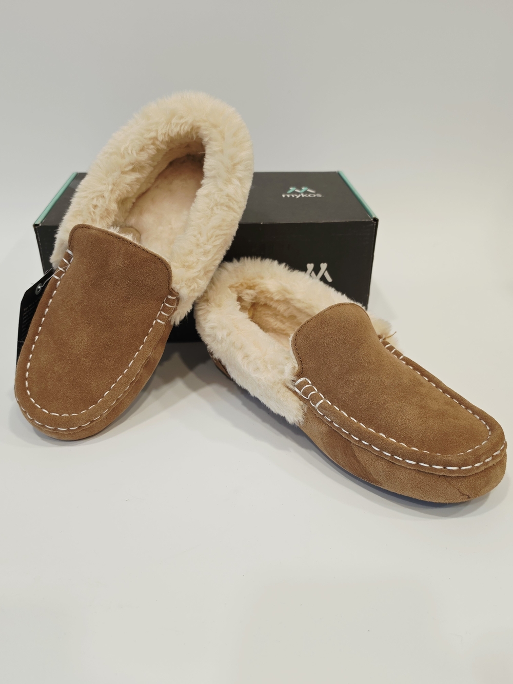 Mykos Aussie Moc Women's Plush-Lined Brown Suede Moccasin Slippers Us Size 9